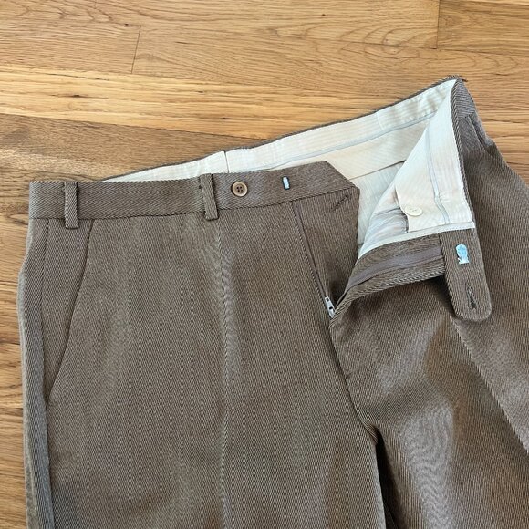 Mabitex Tasmanian Wool Twill Tan Cuffed Flat-Front Dress Pants - Men's 50/34x30 - Picture 5 of 9